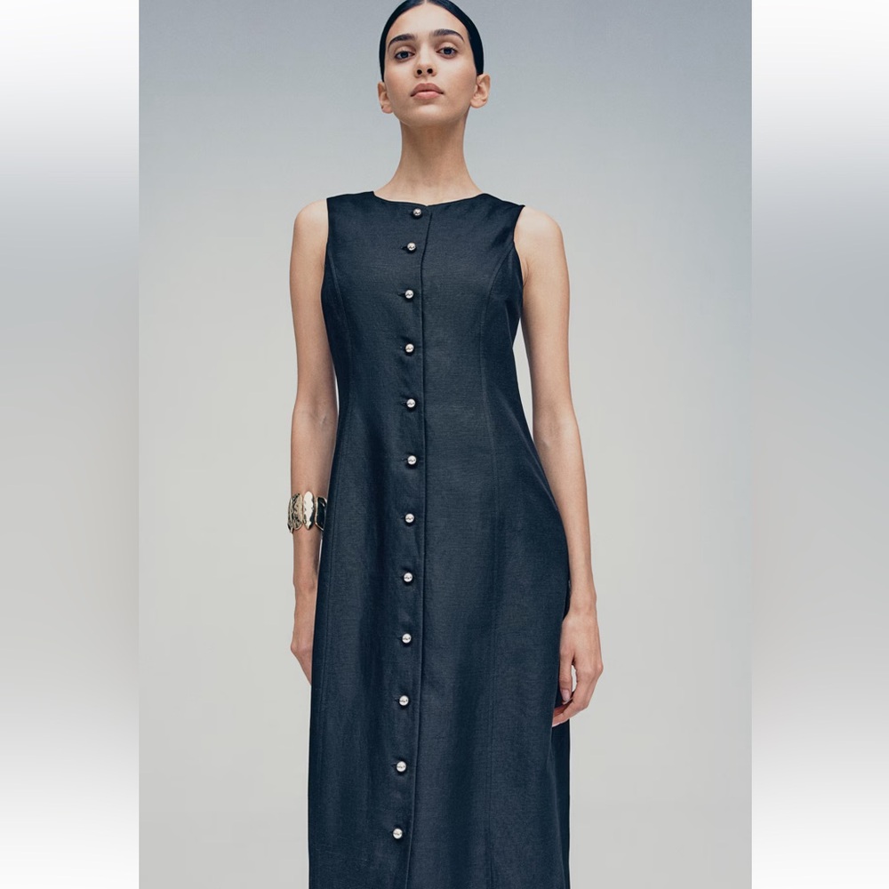 H&M Black Button-Front Midi Dress